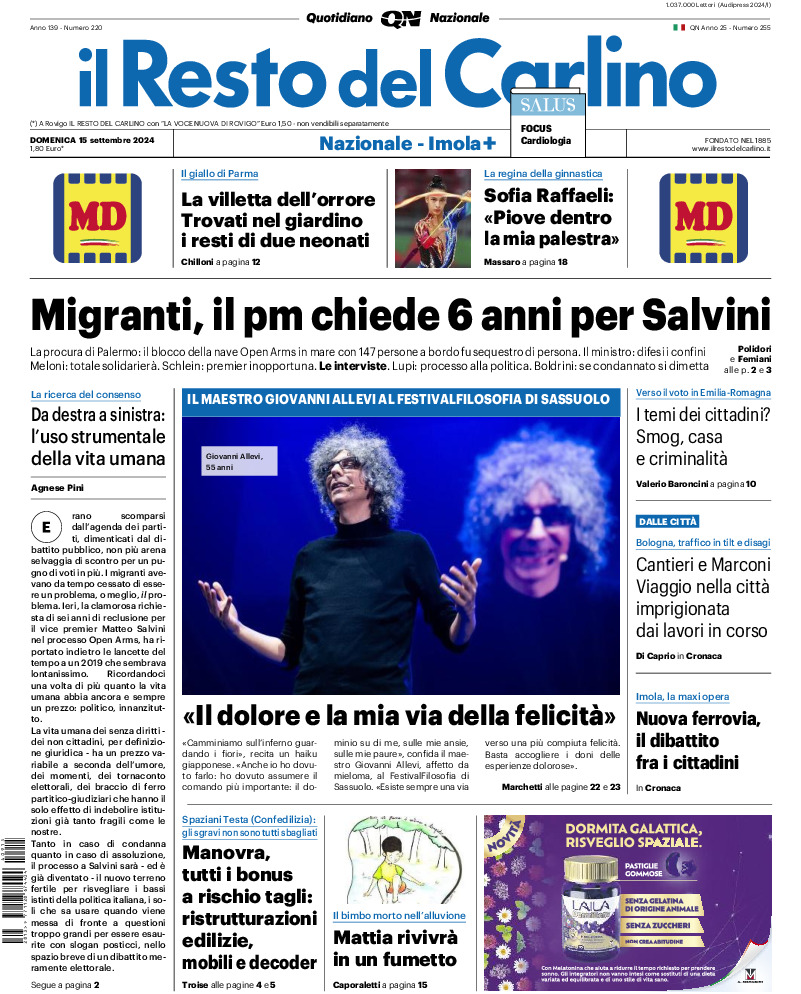 Prima-pagina-il resto del carlino-edizione-di-oggi-20240915